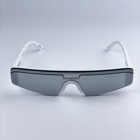 🔥  Balenciaga BB0003S 002 Sunglasses White Silver Grey Mirrored Unisex - Picture 4 of 13